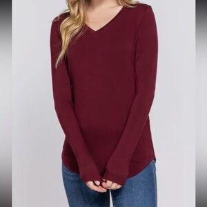 ShopEvelynne Maroon Long Sleeve V-Neck Top